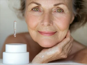 Ritual antiedad e hidratacion facial para mujer de mediana edad con piel luminosa y firme